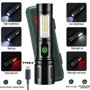 Ruilang  Portable Rechargeable Powerful LED Flashlight, Aluminum Alloy Zoom Flashlight