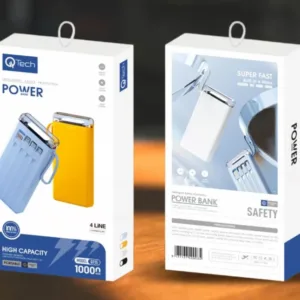 Qtech Q115 Power Bank 10000mAh With Torch Light And Attached Cables (Random Color)