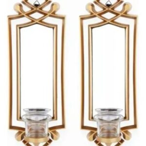 2 Pcs Fancy Wall Mirror & Candle Stand Decor For Home & Office