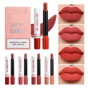 4-in-1 Trending Lipstick Set – Cigarette-Shaped Matte Lipsticks, Long-Lasting, Easy to Apply, Non-Sticky & Fade-Resistant Lip Gloss for Makeup Lovers