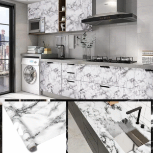 Self Adhesive White Marble Sheet Sticker For Kitchen, Cupboard, Wall – Anti Oil And Heat Resistant Wallpaper - SIZE 60X200