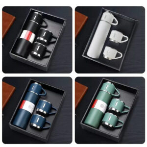 3 Cup 500 Ml Double-Layer Stainless Steel Vacuum Flask Set ( Random Color )