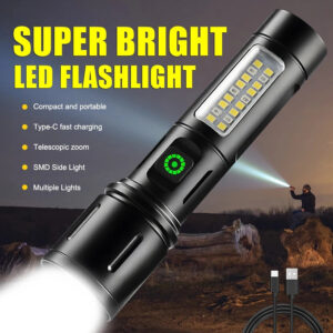 X-Balong BL-603-TG Rechargeable LED Flashlights Portable Rechargeable Powerful LED Flashlight, Aluminum Alloy Zoom Flashlight