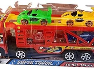Double decker Trailer Truck | Car Carrier Truck with 4 Cars Included Toy for Kids (Random color)