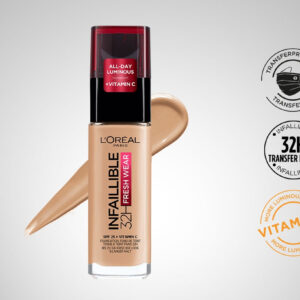 L'Oréal Paris Infallible 32H Fresh Wear Foundation, Full-coverage, Longwear, Weightless Smooth Finish, Water-proof and Transfer-proof, with Vitamin C 30ml