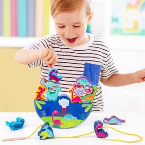 Dinosaur Toy from 3 Years Wooden Toy Stacking Game Wooden Balancing Stacking Stones Game 3D Montessori Threading Game Wooden Toy Motor Skills Toy Learning Toy Gifts for Children