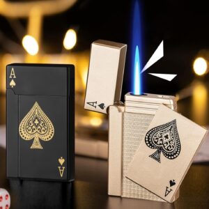 Jet Torch Playing Card Lighter, Green Flame Ace Card Lighter Windproof Refillable Lighter Playing Cards Cool Design (Metal Body) random color