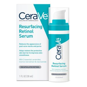 CeraVe Resurfacing Retinol Serum For Post Acne Marks, Formulated With Licorice Root Extract & Niacinamide, Brightening Serum & Pore Minimizer For Face, Post Acne Skin Barrier Repair, Non-Comedogenic - 30ml