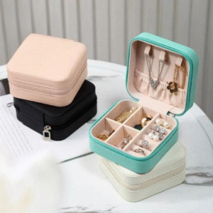 Compact Travel Leather Jewelry Organizer Box – Portable Pocket-Sized Case with Zipper Closure for Rings, Earrings, Necklaces & Accessories – Ideal for Women - Random Color