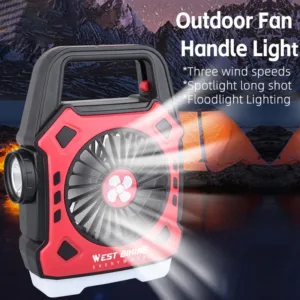 Versatile Camping Lights Outdoor Mini Electric Fan Rechargeable Flashlight Emergency Power Bank for Hiking Fishing (Random Color)