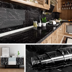 Self-Adhesive Kitchen Black Marble Sheet- Waterproof Heat Resistant Sheet for Living Room, Bathroom, Kitchen Countertops Black Sheet - SIZE 60X200