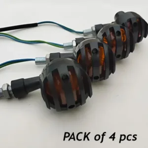 4 pcs Set 12V Universal Motorcycle Grill Turn Signal Lights – Amber LED, Chrome Body, Compatible with Honda, Yamaha, Kawasaki, Sportster 1200, and More