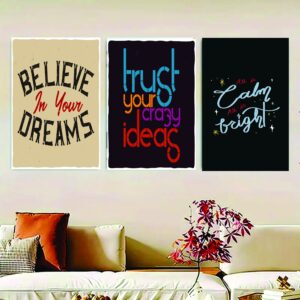 Set Of 3, Abstrac Wall Art Photo Canvas Wooden Tile Frame