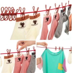 Clip & Hang 185CM Portable Clothesline With (12) Clip - Elastic, Windproof & Eco-Friendly for Travel & Home Use
