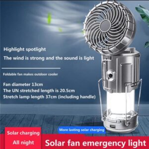 6 in 1 portable outdoor LED camping lantern with fan solar charge rechargeable light energy saving tent lamp flashlight