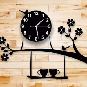 3d wall clock Birds on Tree with Coffee Cups Creative 3D DIY Wooden Wall Clock