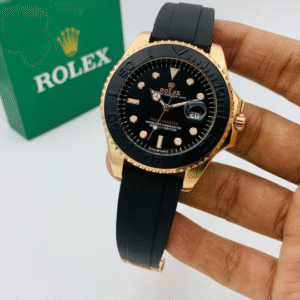 ( Golden ) Rolex Stylish Watch for Men Adjustable Rubber Strap | Heavy Master Lock | Steel Buzzle Working - Without Box