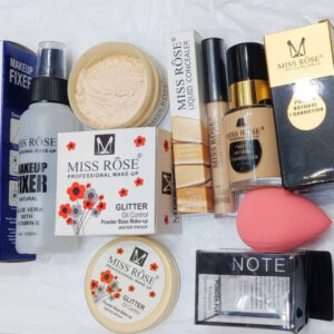 Miss Rose Deal of 05 –Foundation, concealer , Makeup Fixer , face powder , Blender puff  best deal for girls