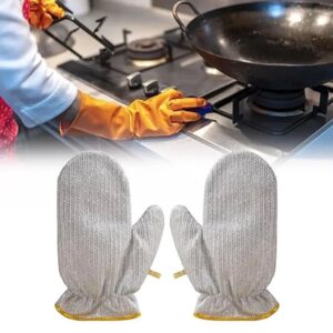 (1 pcs ) Multipurpose Wire Dishwashing Gloves | Dishwashing Rags for Wet and Dry, Steel Wire Miracle Cleaning Cloth with Glove Shape, Non-Scratch Wire Dish Cloths for Washing Dishes, Kitchen | Anti-heat aluminium gloves