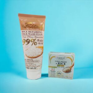 Kit 2 Pcs Deep Facial Cleanser And Repairer With Rice Extract Eliminates Fats And Impurities 150ML Yardlie Clarifying Hyaluronic Acid Rice Scrub + Collagen Beauty Cream