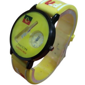 PTI Analog Wrist Watch | Pakistan Tehreek Insaf Wrist Watch For Men | Wrist Watch For Boys | Wrist Watch For Kids | Best Quality Wrist Watch with Analog Display - Cell Operated Watch - Silicone Watch - Yellow Color ( Without Box )