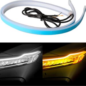 2 Pcs White Color Audi-Style Flexible 60 cm Headlight DRL Light Strips with Running Indicators
