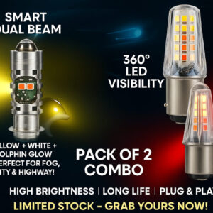 Pack of 2 – Headlight & Backlight Bulb | Yellow/White Beam + Red/Blue Flasher | Universal for All Bikes