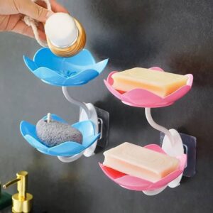 Wall Mounted Double Layer Lotus Flower Shaped Soap Holder (random color)