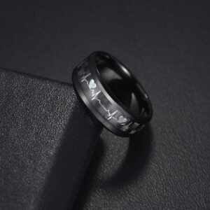 Pack Of 2 Unique heartbeat design charm Ring steenles Steel  band rings For Unisex