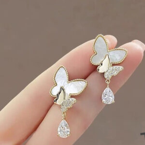 Double Butterfly Hanging Pearl Earings / Earrings Women's Earrings for Gift  / for girls