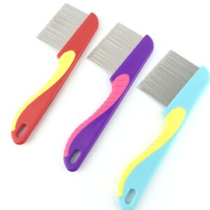 (pack of 3) Stainless Steel Hair Comb Professional Nit Head Hair Lice Comb Long Steel Teeth - MultiColor