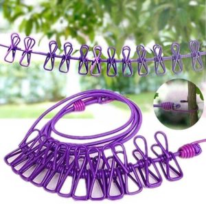 Multi Functional Portable Drying Rope with 12 Clips and 2 Hooks, Travel Clothesline Rope Clothes