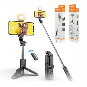 Selfie Stick Tripod R1S Bluetooth Remote Control Tripod Selfie Stick New Model with Wireless Remote Shutter Compatible with All Cell Phones - Selfie Stick with Light