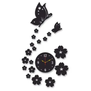 3d wall clock | Wall Clock With Wooden Butterflies  , Flowers  with light