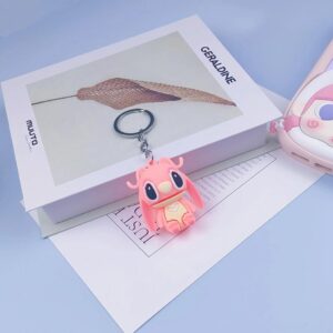 New Style Stitch Car Keychain couple Cartoon Anime Animal 3D Soft Silicone PVC Key Ring Lovers Gift Rubber Key Holder .. (2 pcs set )