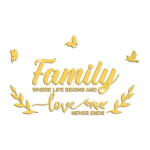 3D Acrylic Family Mirror Wall Sticker (Golden)