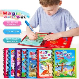 Magic Water Coloring Book for Toddlers - Reusable Water Painting Book with Pen (Random Design) - Educational Travel Toy for Kids