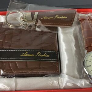 Customize Crocodile Brown Wallet With KeyChain & Watch