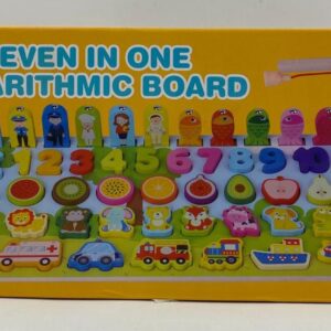 7-in-1 Logarithmic Board Educational Toy for Kids – Montessori Wooden Learning Puzzle with Numbers, Shapes, Colors, Stacking Rings, and Counting Pegs