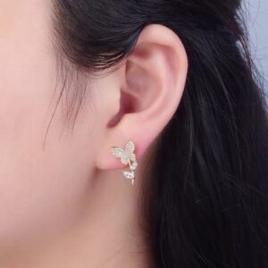 Golden Butterfly Flower Style Zircon Studs  for Women Girls
