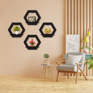 (3 pcs set ) Hexagon Shape 3D Wooden Wall Shelf | Wall Shelves for Home Decor Living Room /  for Kids Room and Girls Room and for Gift Items