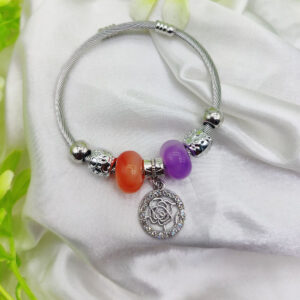 1 Piece Imported Elegant Pandora Bracelet with Rose Charm and Beaded Accents | Best Quality Bracelet For Girls & Women | Girls & Women Jewellery