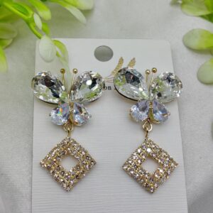 Imported Dazzling Butterfly and Diamond Drop Earrings – Nickel-Free Sparkle