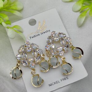 Imported Exquisite Crystal Halo Earrings with Chic Gemstone Dangles | Best Quality Artificial Earrings For Girls & Women