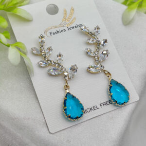 Imported Exquisite Crystal Vine Drop Earrings with Blue Gemstone Accent | Girls Earrings | Women Earrings | Jewellery