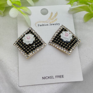 Imported Elegant Floral Stud Earrings with Rhinestone Border – Nickel Free | Girls Earrings | Women Earrings | Jewellery