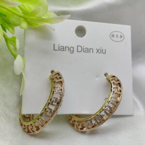Imported Elegant Geometric Pattern Hoop Earrings - Luxurious Gold Finish | Best Quality Artificial Earrings For Girls & Women