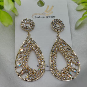 Imported Sparkling Teardrop Crystal Earrings – Elegant Statement Jewelry - Luxurious Gold Finish | Best Quality Artificial Earrings For Girls & Women