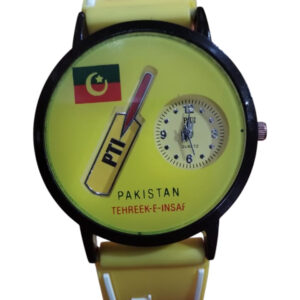 PTI Analog Wrist Watch | Pakistan Tehreek Insaf Wrist Watch For Men | Wrist Watch For Boys | Wrist Watch For Kids | Best Quality Wrist Watch with Analog Display - Cell Operated Watch - Silicone Watch - Yellow Color ( Without Box )
