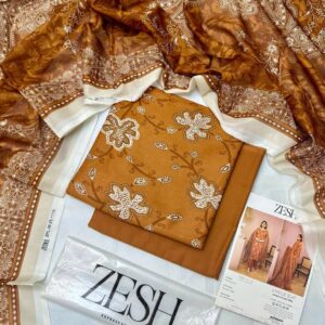 ✨ ZESH   ✨ 3 PieceUnstitched Suit ZESH SUMMAER LAWN COLLECTION 2025